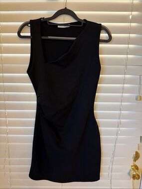 Zara Black Sleeveless Mini Dress with Draped Neckline
